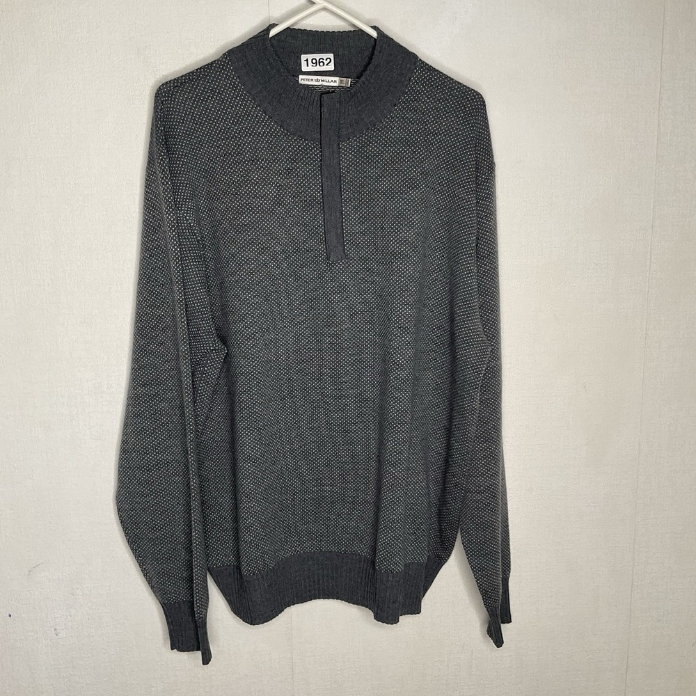 Peter Millar 1/4‎ Zip Men's Breaker Birdseye Men's Size XL Gray 100% Merino Wool